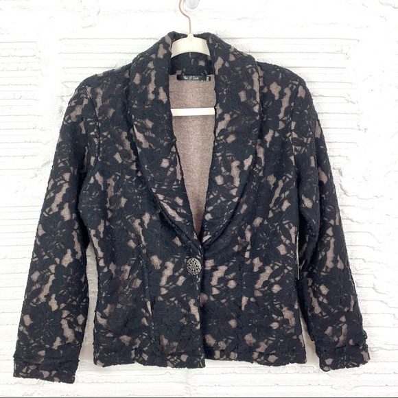 Nic + Zoe Black & Tan Lace Burnout Wool Blazer Jacket Size Petite Medium